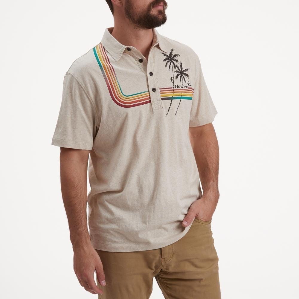Howler Brothers Rookery Polo Shirt Mens Medium Cream Heather Palm Climber Cotton